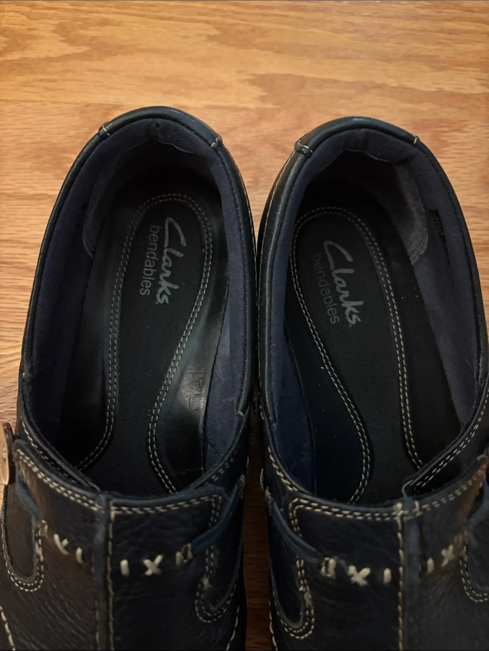Clarks Black Leather Slip-On Loafers with Contrast Stitching